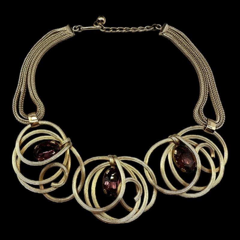 Napier 1950s Necklace with Swirling Links Amethyst Rhinestones
