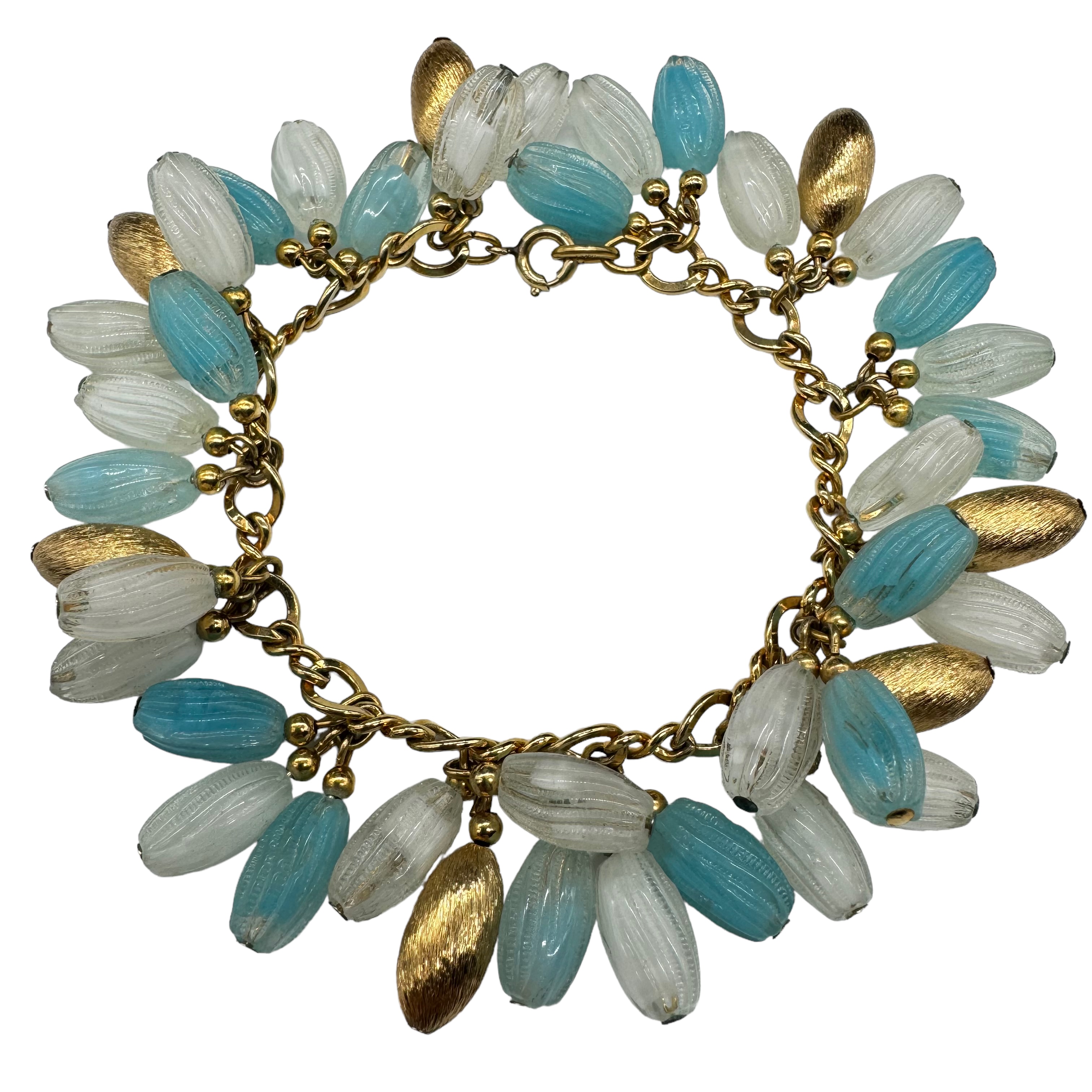 Rare Napier 1960s blue glass charm bracelet.